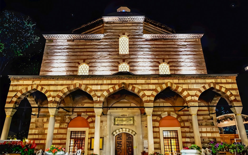 Hurrem Sultan Hamam exterior at night, Istanbul.