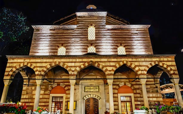 Hurrem Sultan Hamam exterior at night, Istanbul.