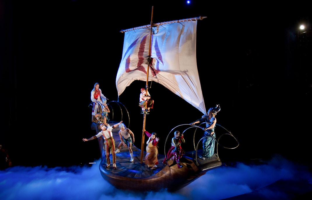 Performers on a boat in a Cirque du Soleil show in Las Vegas.
