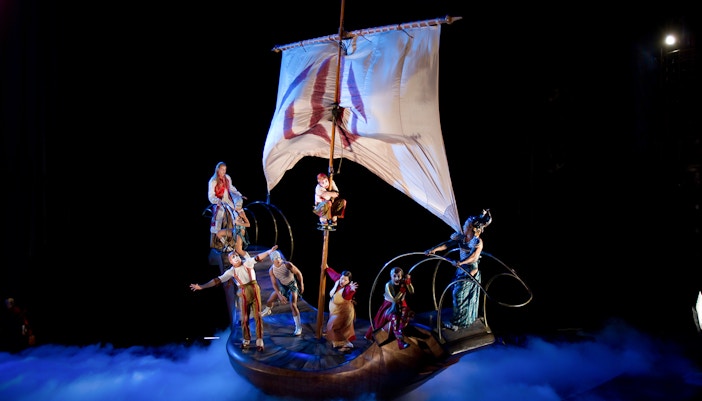 Performers on a boat in a Cirque du Soleil show in Las Vegas.