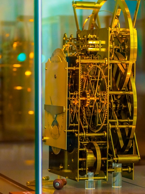 Antique clock mechanism at Royal Observatory Greenwich.