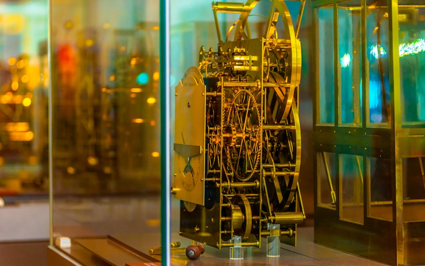 Antique clock mechanism at Royal Observatory Greenwich.