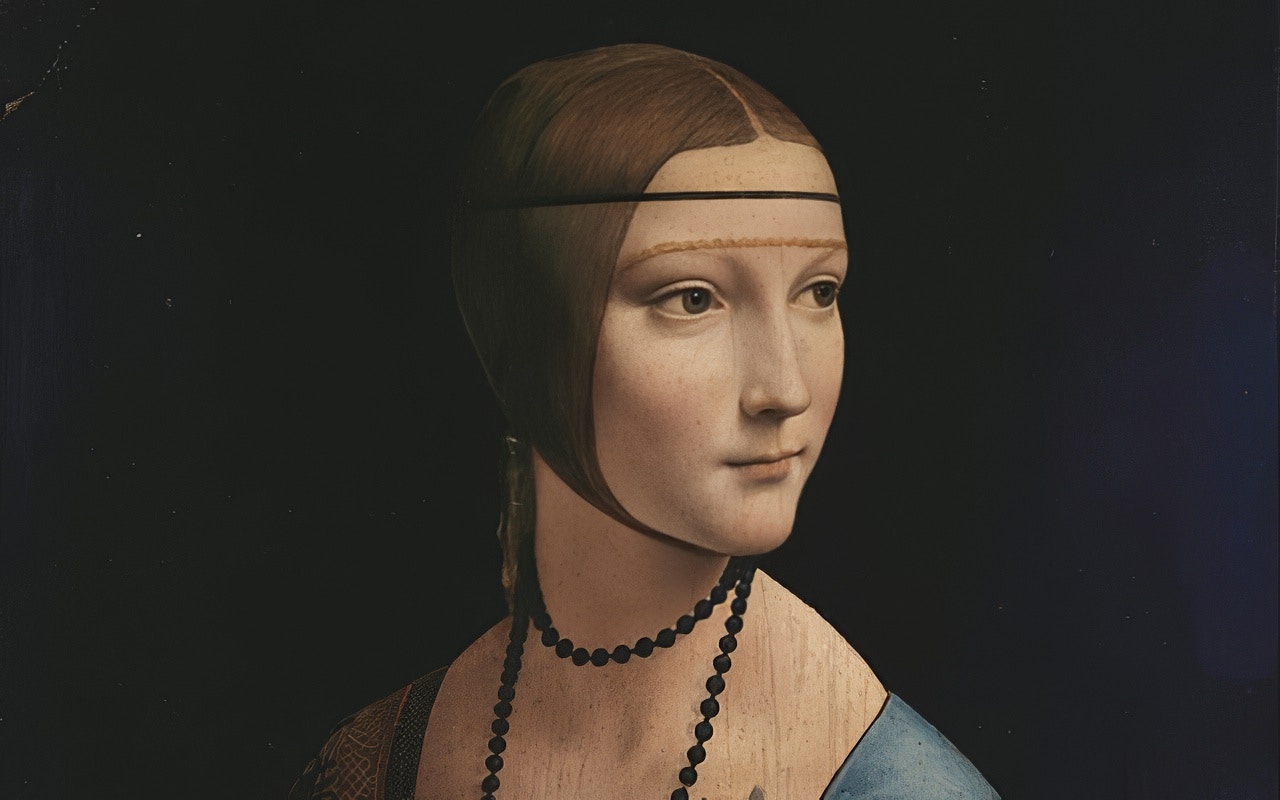 Lady with an Ermine" painting by Leonardo da Vinci, Czartoryski Museum, Krakow.