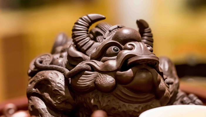 Chocolate sculpture of a mythical creature at the Chocolate Museum Vienna.