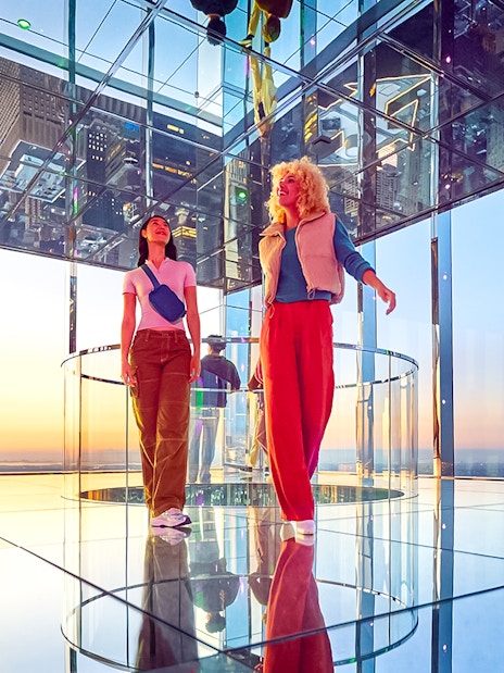 Visitors enjoying the mirrored observation deck at SUMMIT One Vanderbilt, New York City.