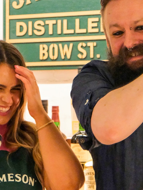 Participants enjoying cocktail-making at Jameson Distillery, Bow St.