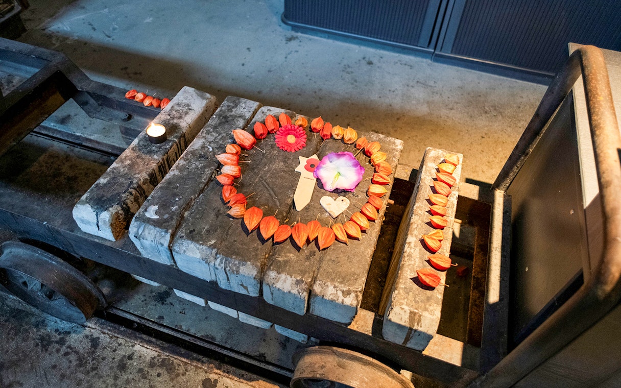 Floral tribute on a cart inside Terezin Concentration Camp.