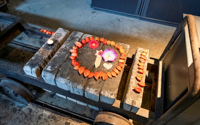 Floral tribute on a cart inside Terezin Concentration Camp.