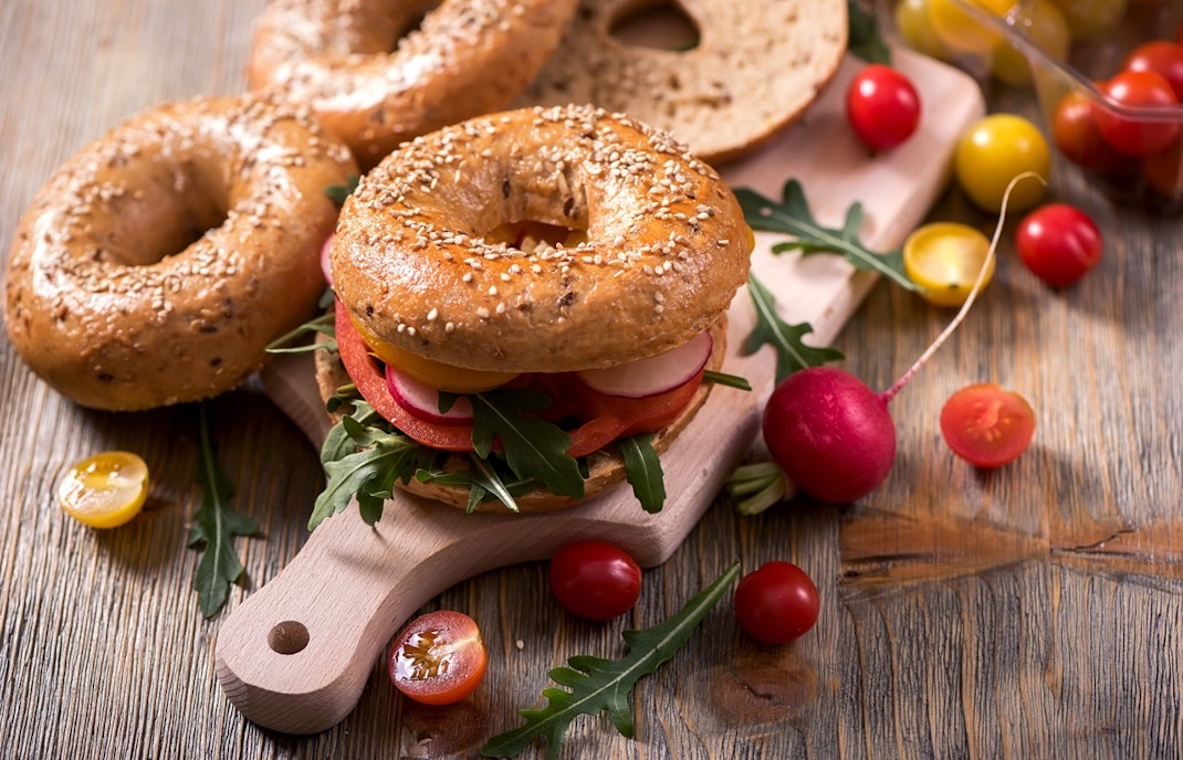 Bagels and salads at a restaurant in Malta.