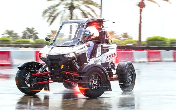 Polaris vehicle drifting at YAS Marina Circuit during the Drift Sprint Experience.