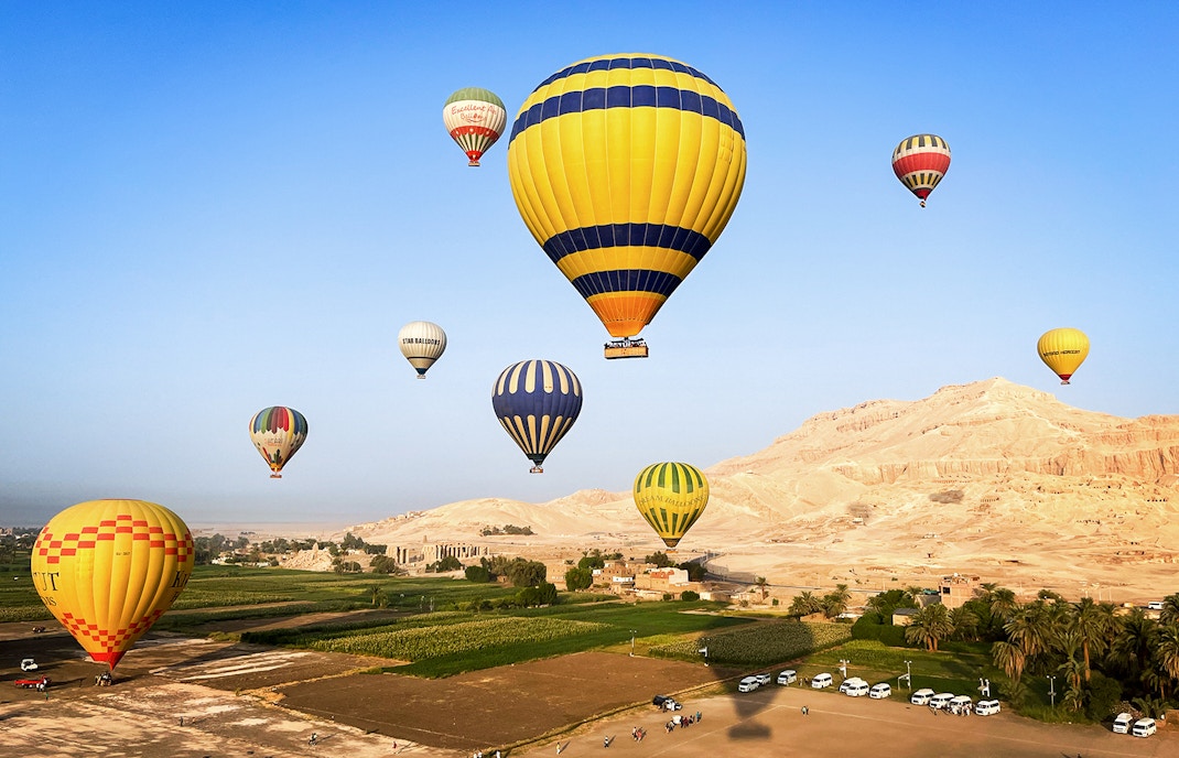 Beautiful view of the hot air balloons in the air in Luxor, Egypt