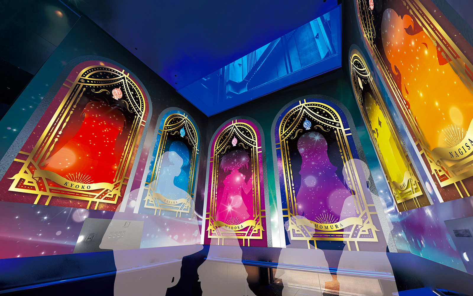 Exhibit of Puella Magi Madoka Magica characters at Tokyo Skytree, The Door of Beginning, Tokyo, Japan.