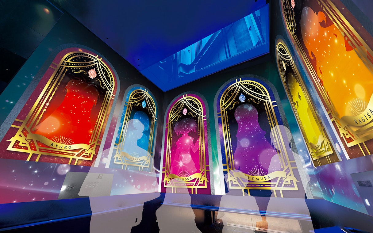 Exhibit of Puella Magi Madoka Magica characters at Tokyo Skytree, The Door of Beginning, Tokyo, Japan.