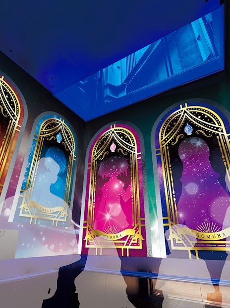 Exhibit of Puella Magi Madoka Magica characters at Tokyo Skytree, The Door of Beginning, Tokyo, Japan.