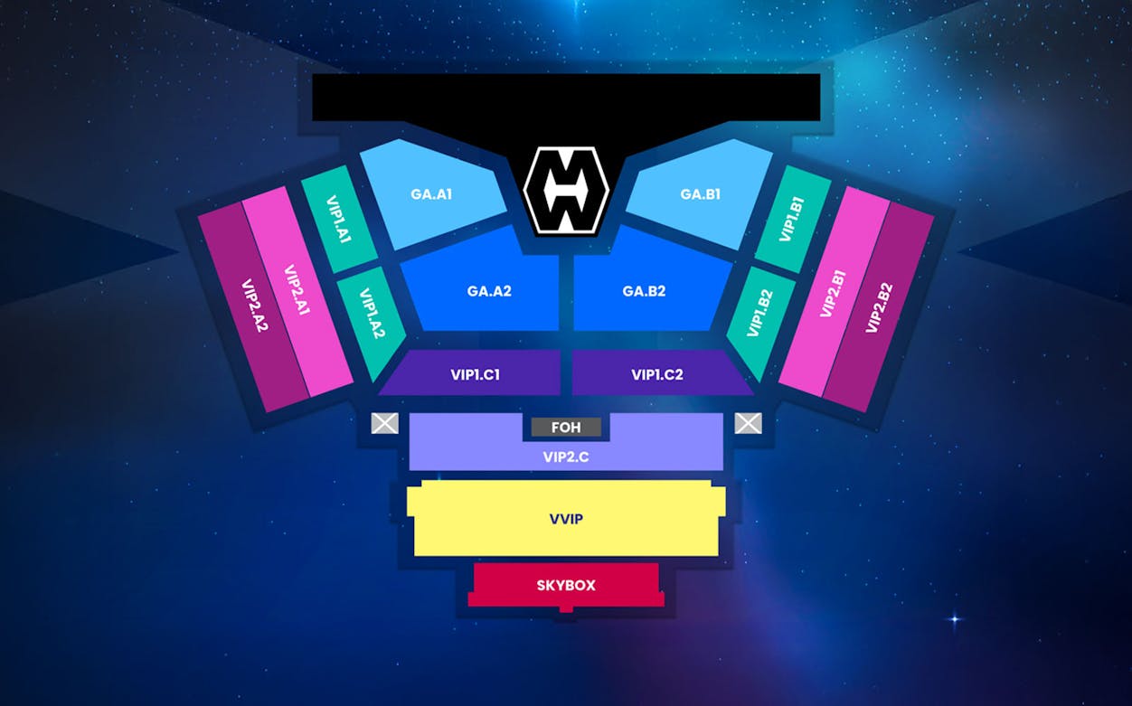 8 WONDER Symphony of Stars seating plan with VIP, GA, and VVIP sections.
