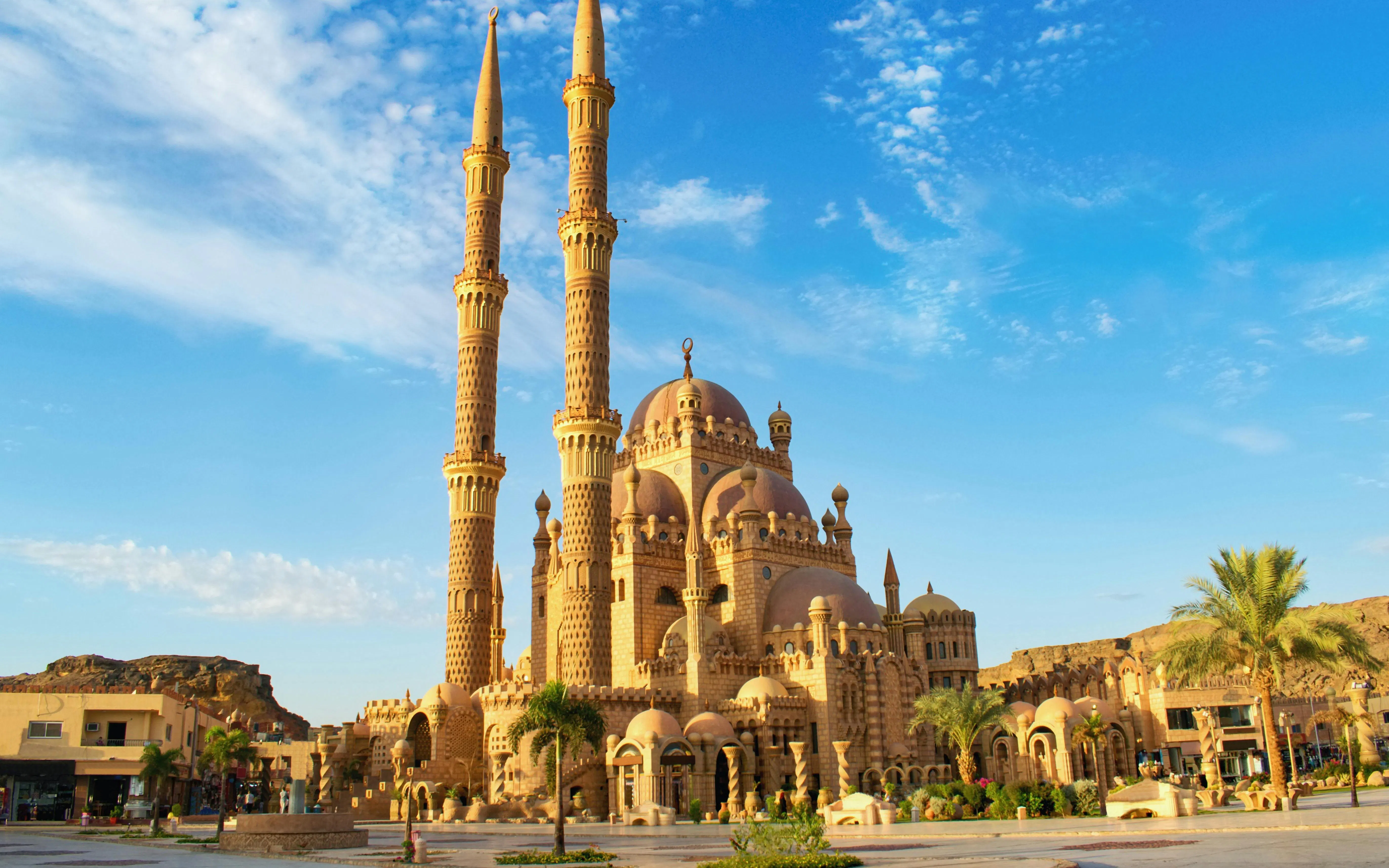 Masjid Al Sahaba Mosque with minarets in Sharm El Sheikh, Egypt.