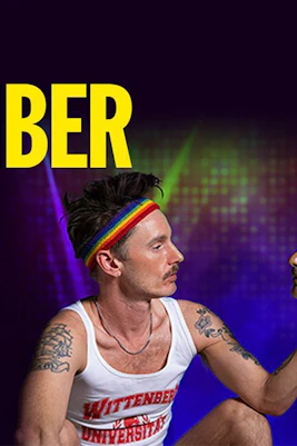 Performer holding a crowned head, promoting "Re-member Me" show.