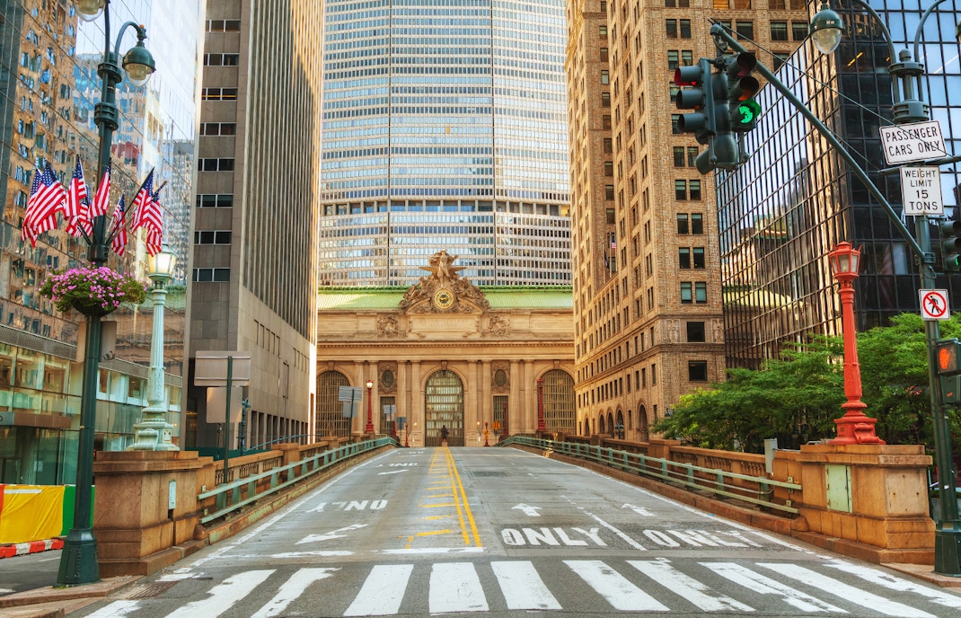 Grand Central Terminal entrance with view of SUMMIT One Vanderbilt in New York City.