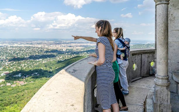 Guests admiring Budapest from Janos Hill Lookout Tower.