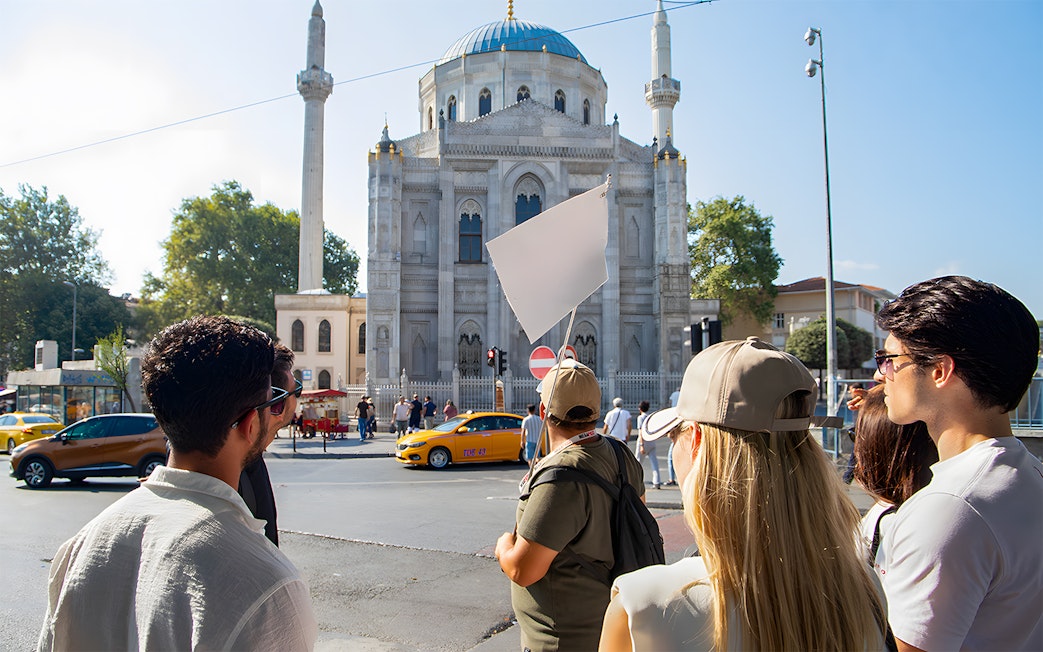 Tour group viewing a mosque in Istanbul's Old City near Topkapi Palace.