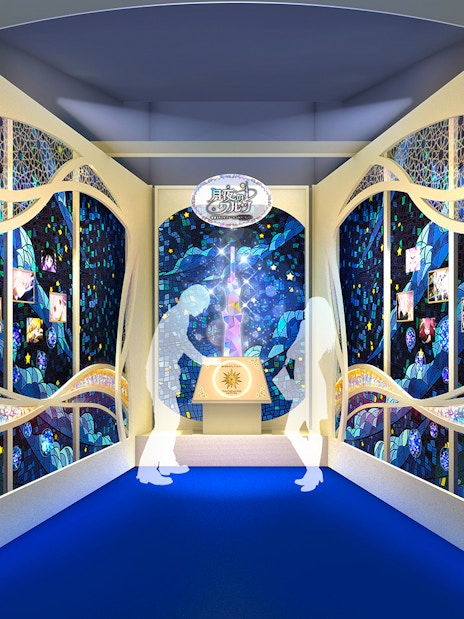 Tokyo Skytree exhibit featuring Puella Magi Madoka Magica's Light of Wishes display, Tokyo, Japan.