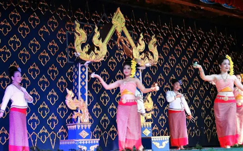 Traditional Thai dancers performing at Nopparat Thai Set Dinner, Bangkok.