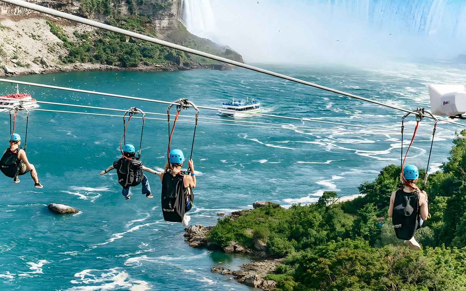Thrilling Zipline To The Falls experience in Niagara Falls, Canada, with breathtaking view of the waterfall