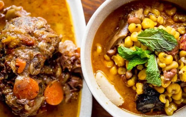 Traditional Algarve dish with meat stew and corn, highlighting local cuisine for Algarve à la Carte tour.