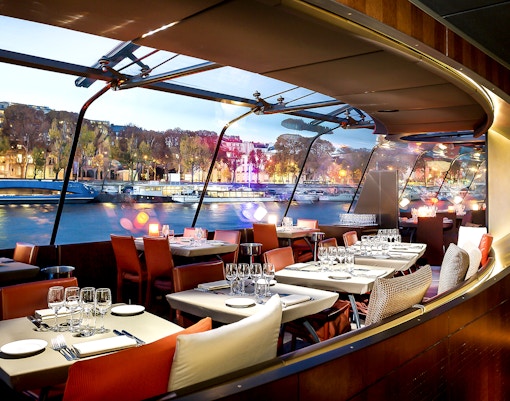 cruise on the Seine River with Eiffel Tower view, Paris Christmas Eve.