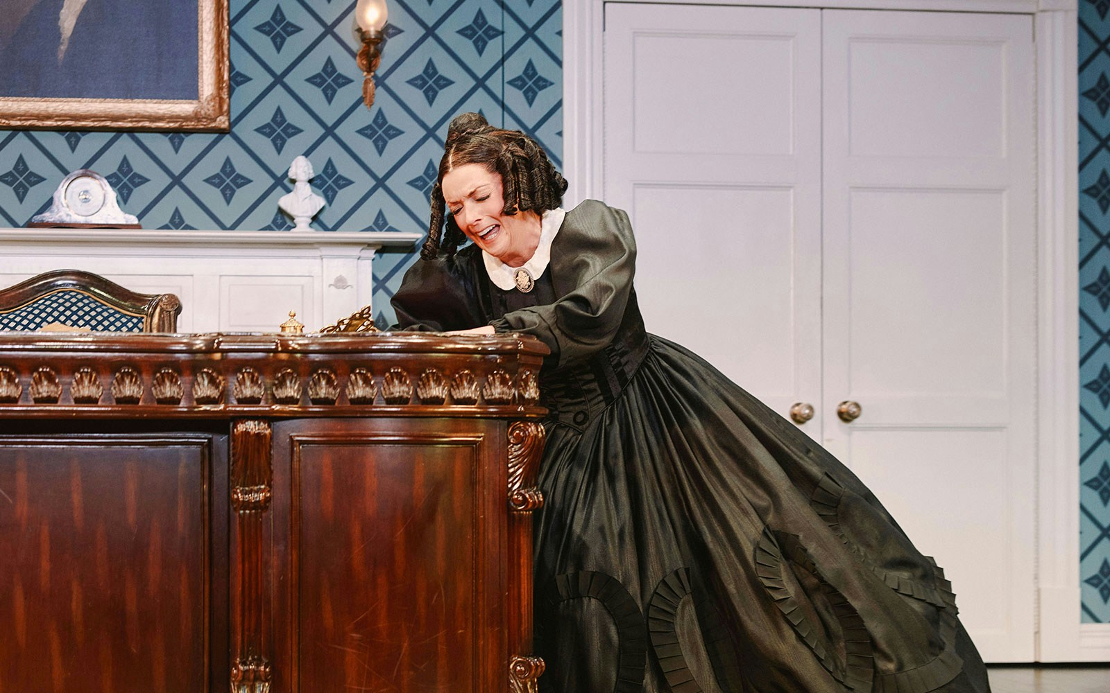 Stage scene from Oh, Mary! Broadway show with actor in period costume at a desk.
