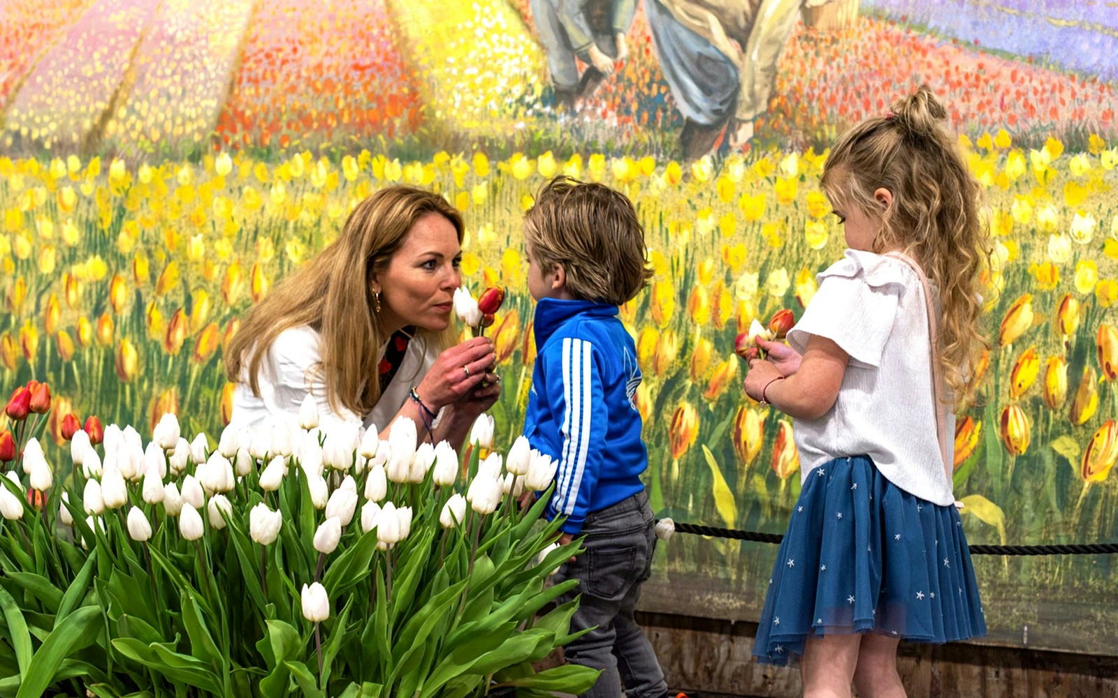 Visitors enjoying tulips at Keukenhof Tulip Experience, Amsterdam.