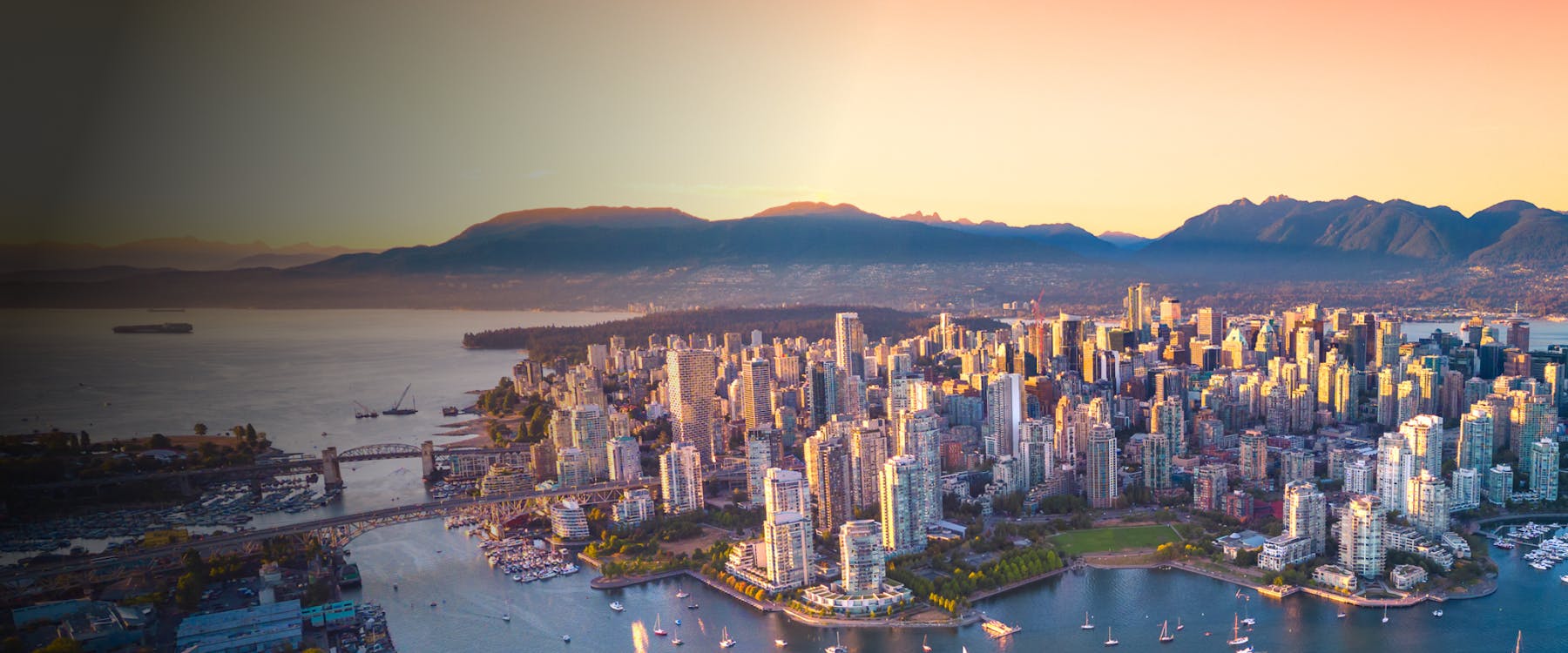 Vancouver skyline with mountains and waterfront, Canada