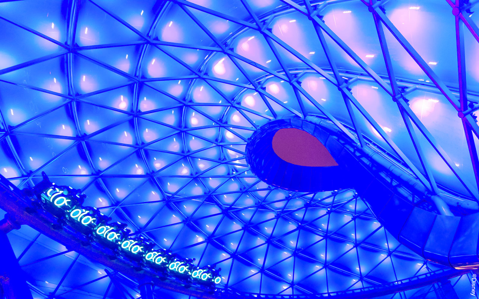 TRON Lightcycle Power Run illuminated canopy with futuristic design.