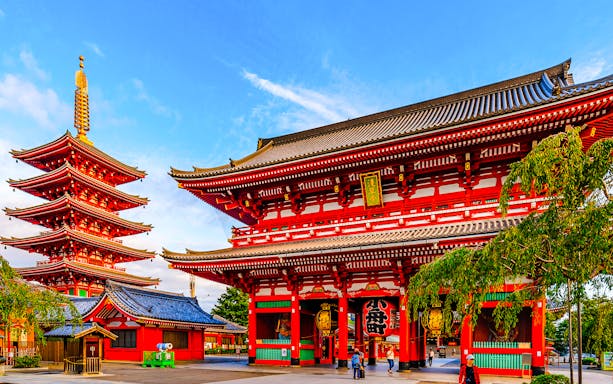 Senso-ji Temple and pagoda in Asakusa, Tokyo, Japan.