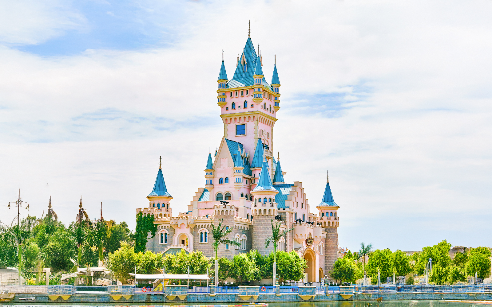 Sleeping Beauty Castle with blue turrets at Disneyland Park, California.