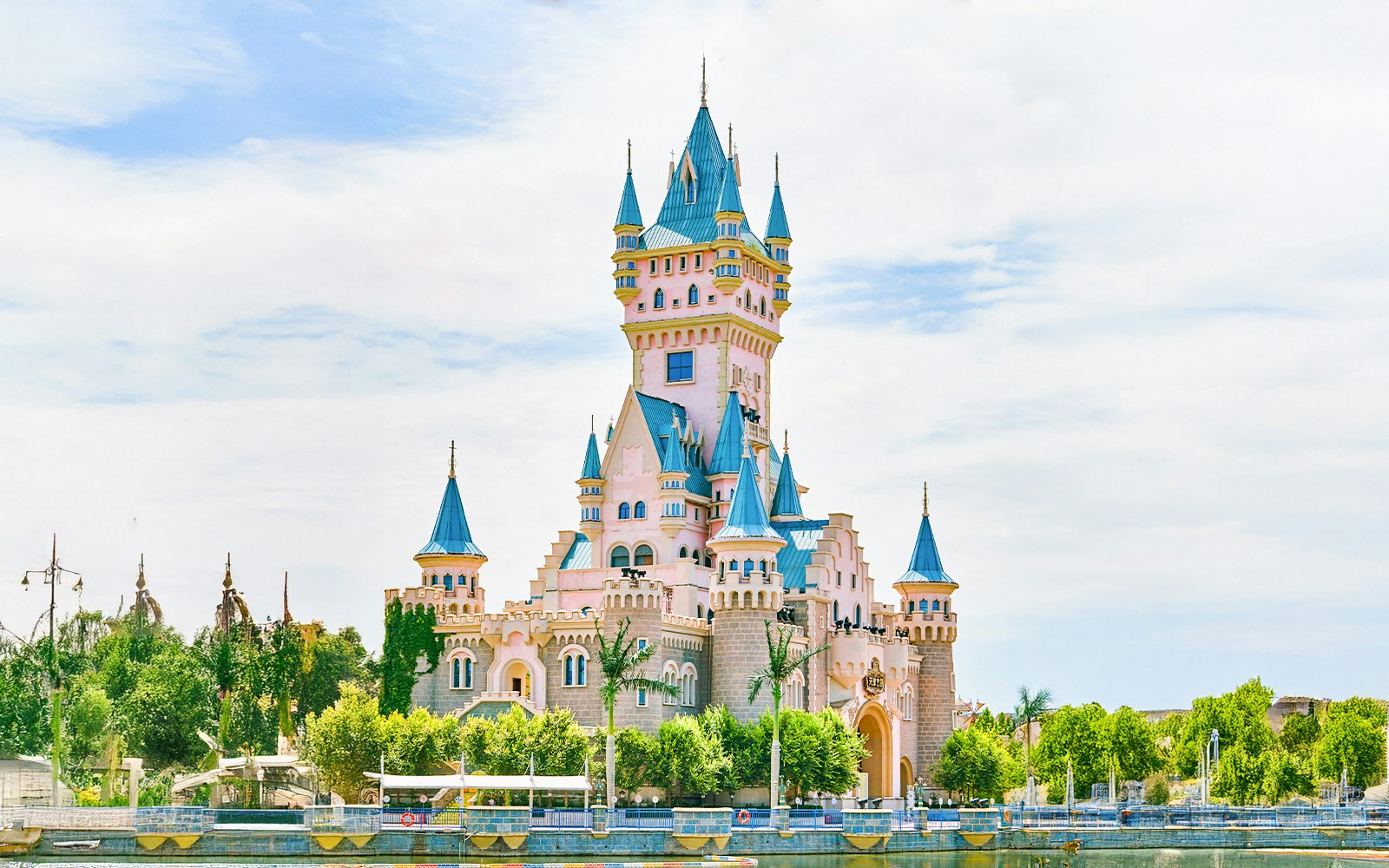 Sleeping Beauty Castle with blue turrets at Disneyland Park, California.