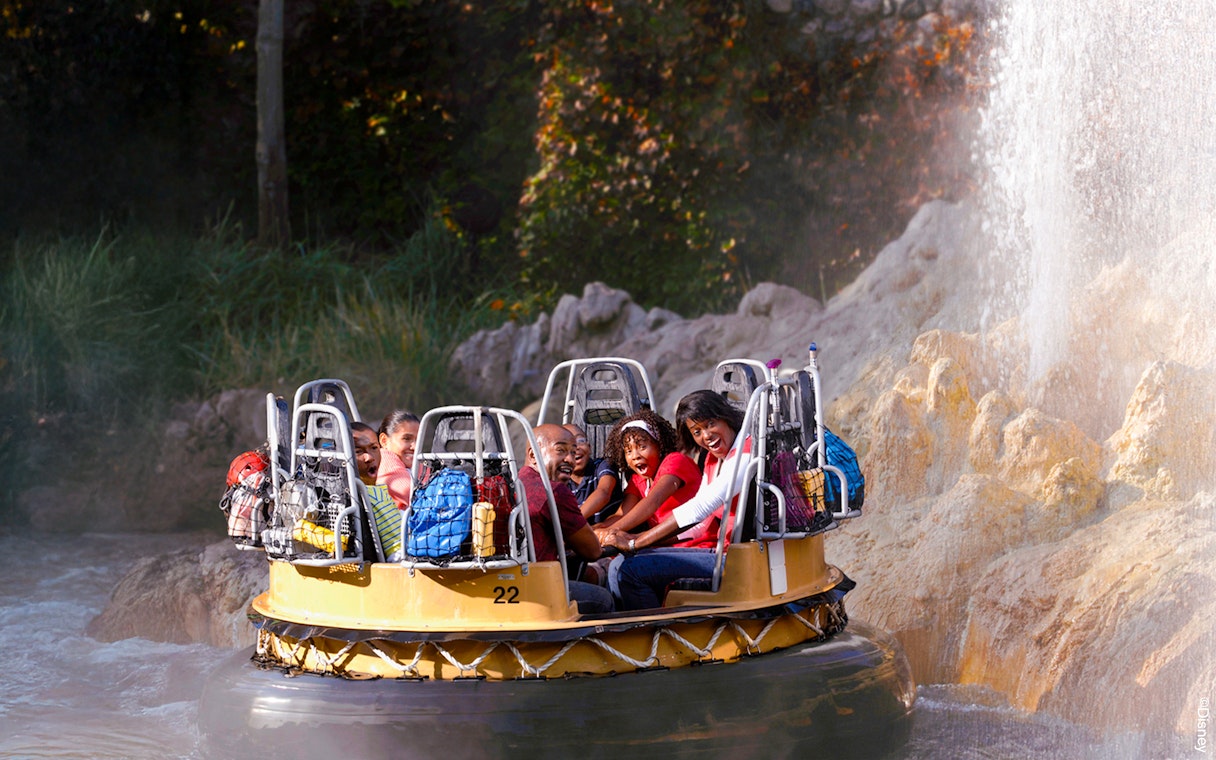 Rafting adventure on Grizzly River Run at Disneyland Adventure Park, California.