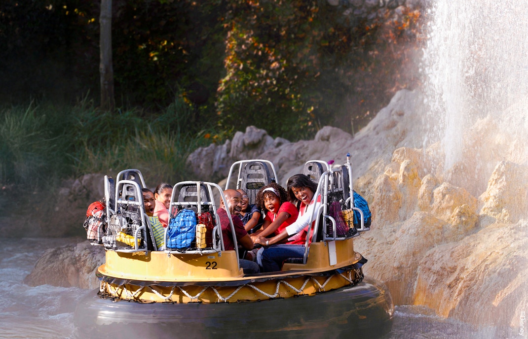 Rafting adventure on Grizzly River Run at Disneyland Adventure Park, California.