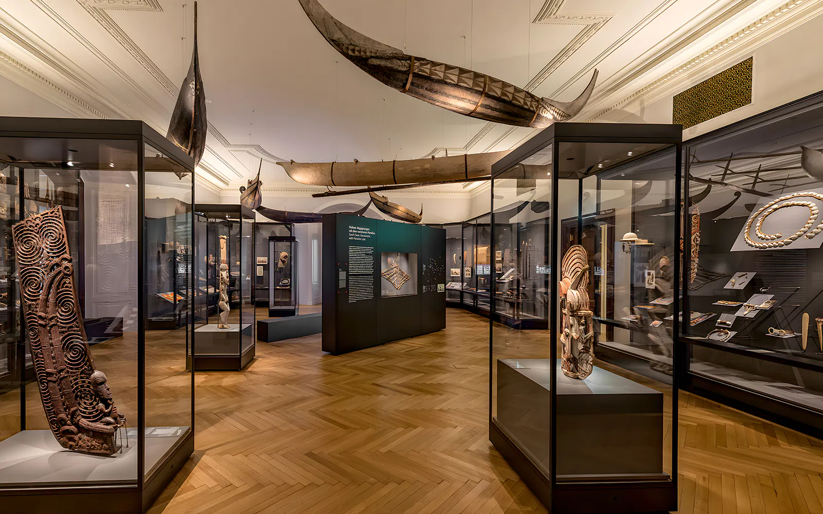 Exhibit of cultural artifacts at Weltmuseum, Vienna.