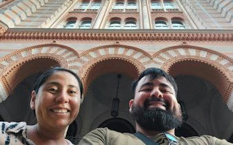Visitors in front of the Great Synagogue, Budapest's Jewish Quarter.