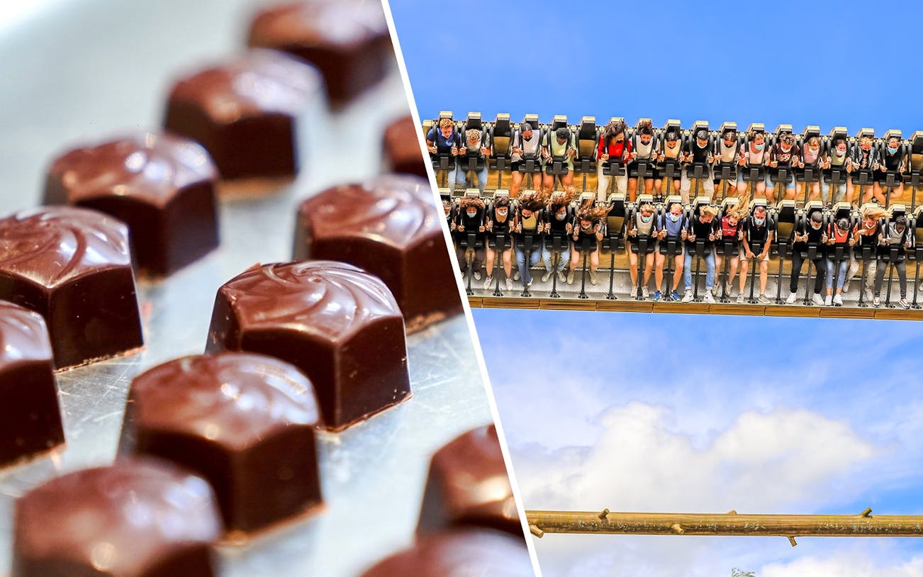 Chocolates at Choco-Story Brussels Museum and roller coaster ride at Walibi Belgium.