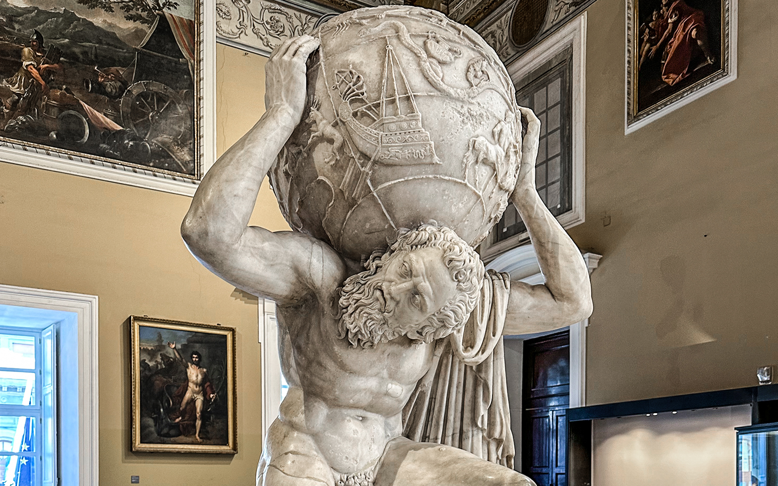 Farnese Atlas sculpture at Naples National Archaeological Museum.