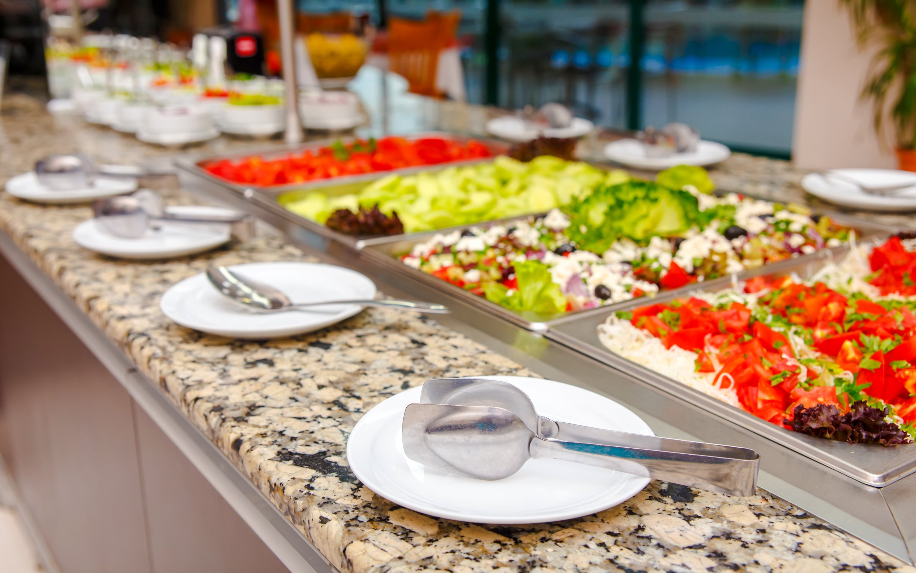 Greek buffet lunch spread on a cruise from Rhodes.