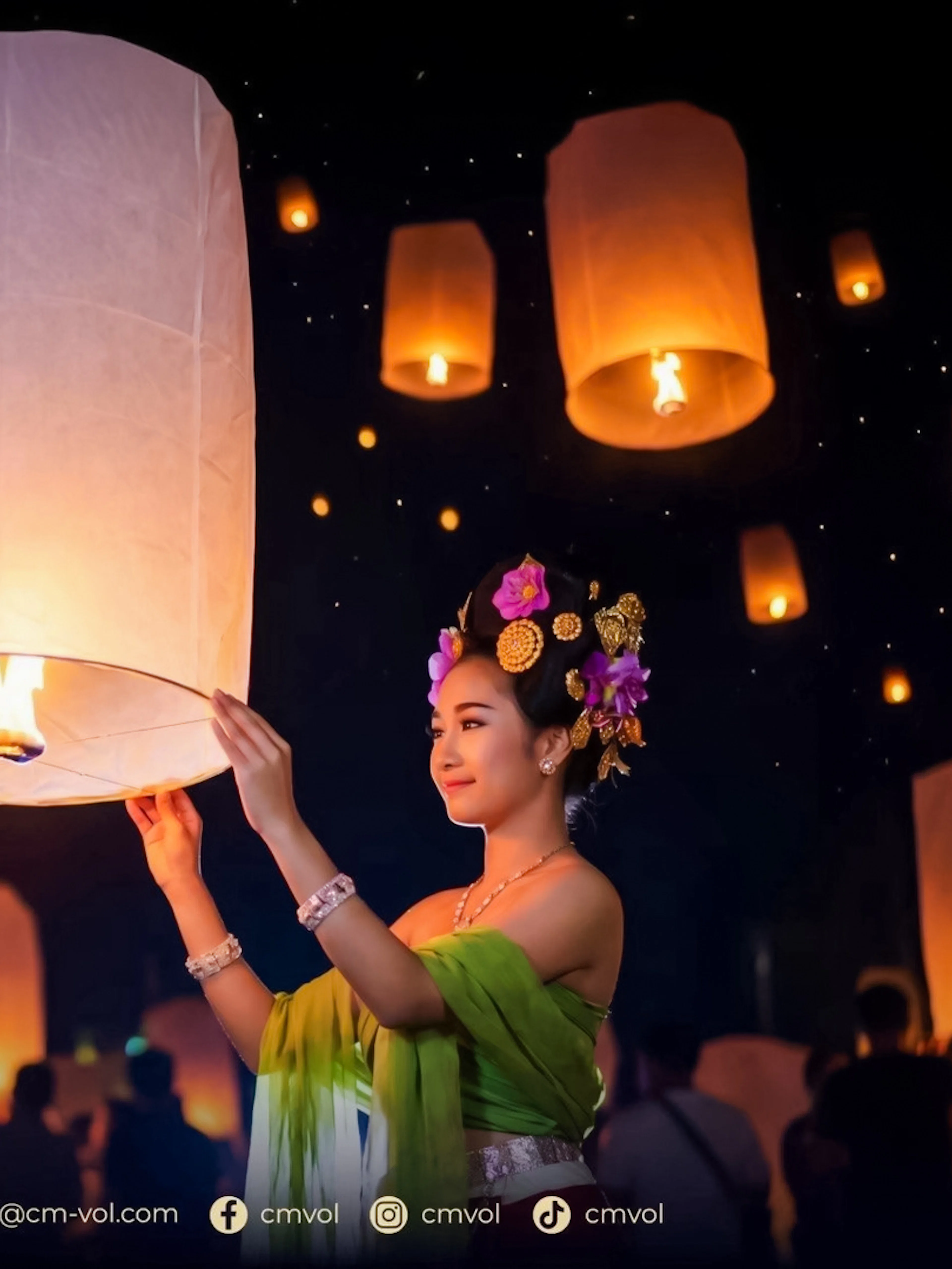Lantern release during Chiang Mai Voyage of Light festival in Thailand.