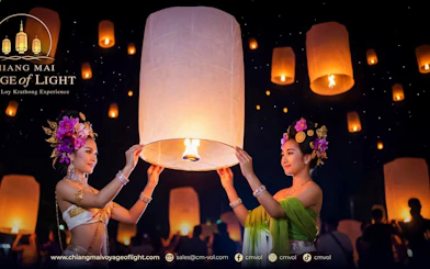 Lantern release during Chiang Mai Voyage of Light festival in Thailand.
