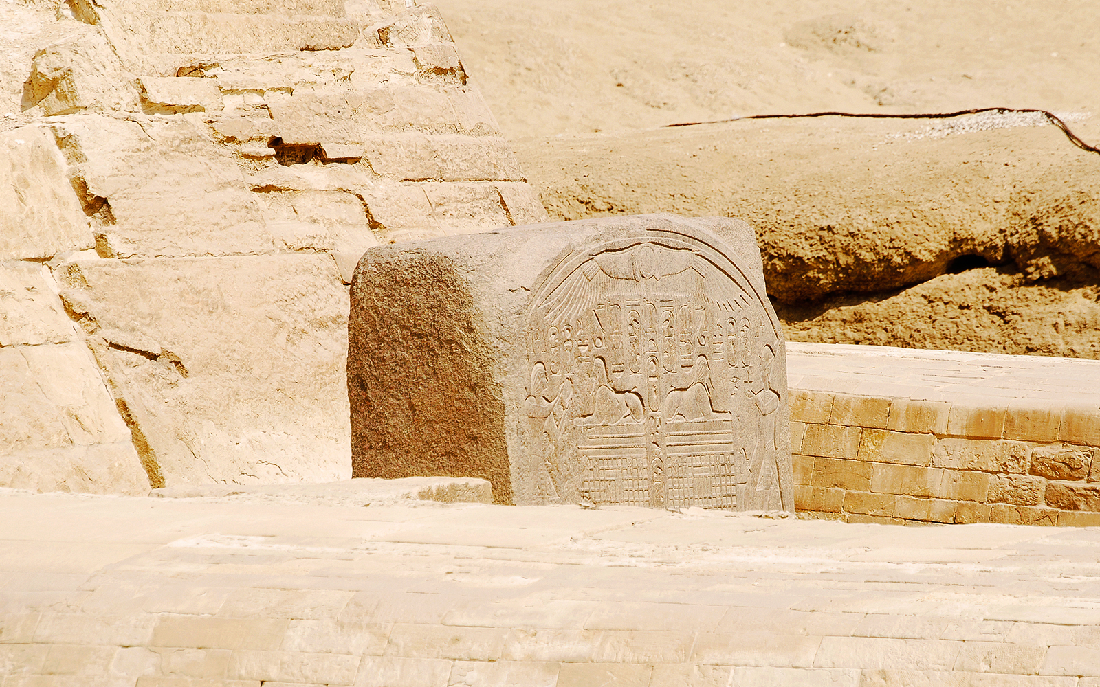 Dream Stele at the base of the Great Sphinx in Giza, Egypt.
