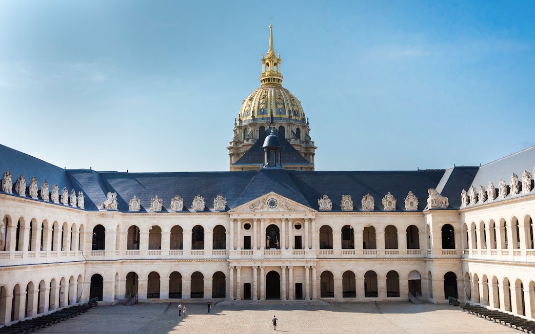 Courtyard of Army Museum with dome in Paris, France.