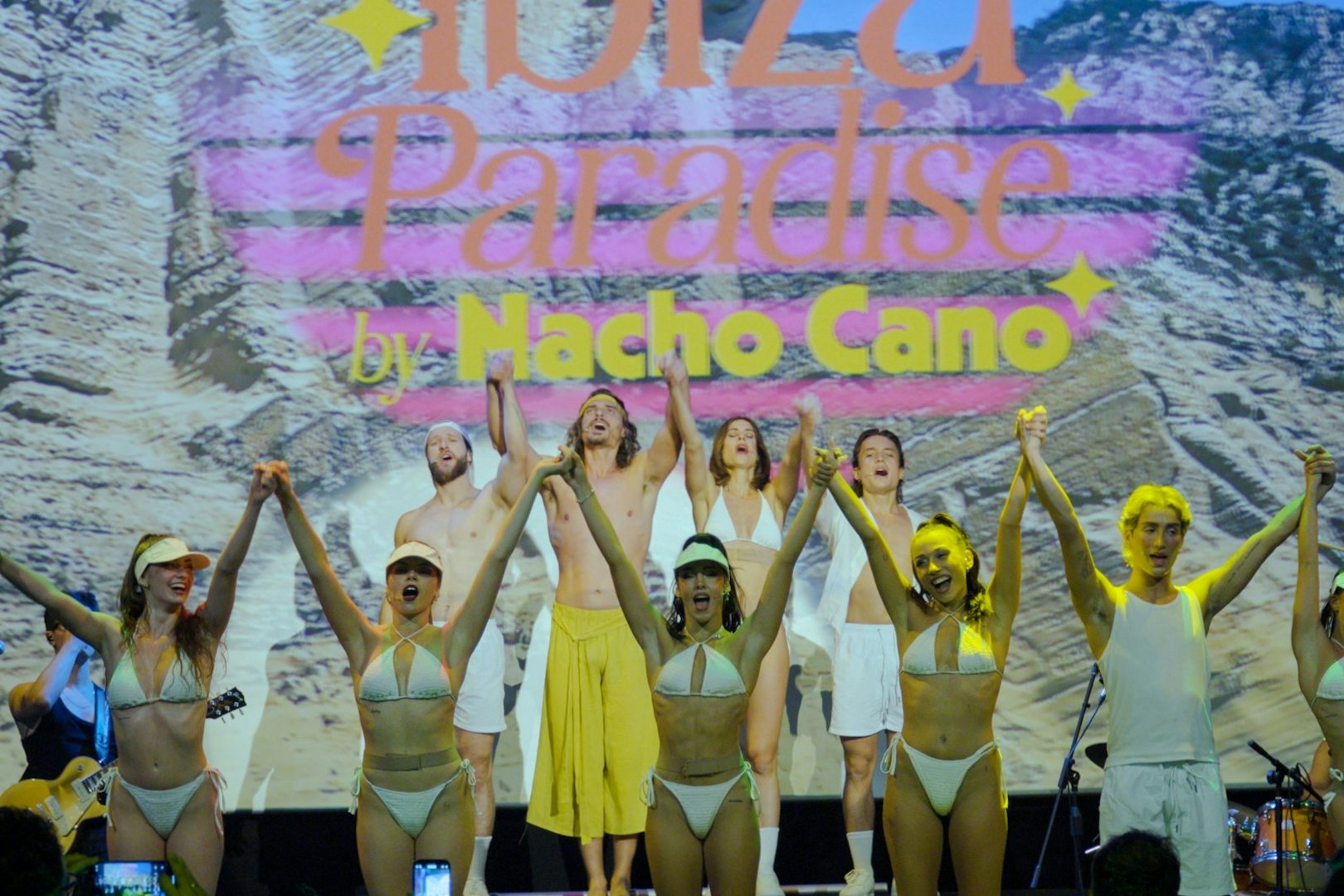 Performers on stage at Ibiza Paradise by Nacho Cano, Madrid show.
