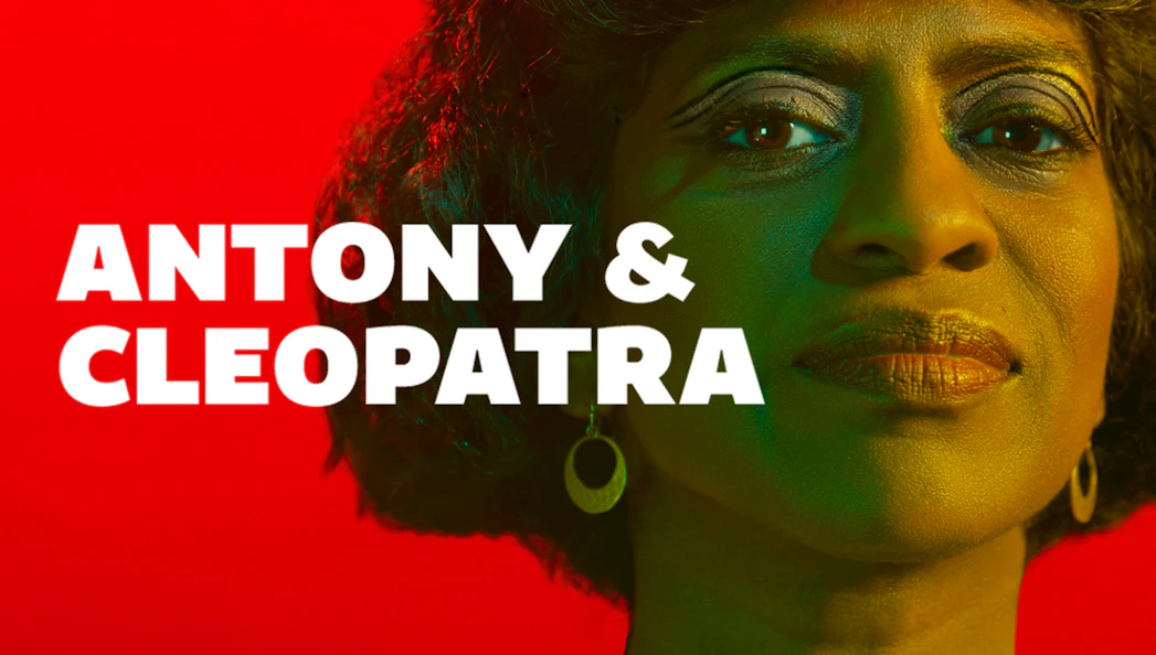 Antony and Cleopatra play poster with dramatic lighting
