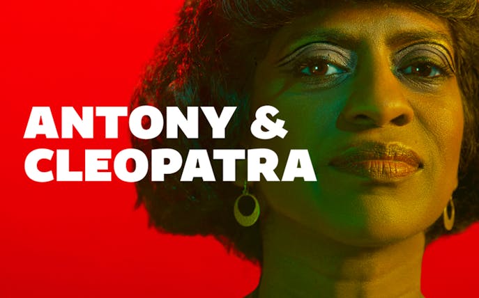 Antony and Cleopatra play poster with dramatic lighting